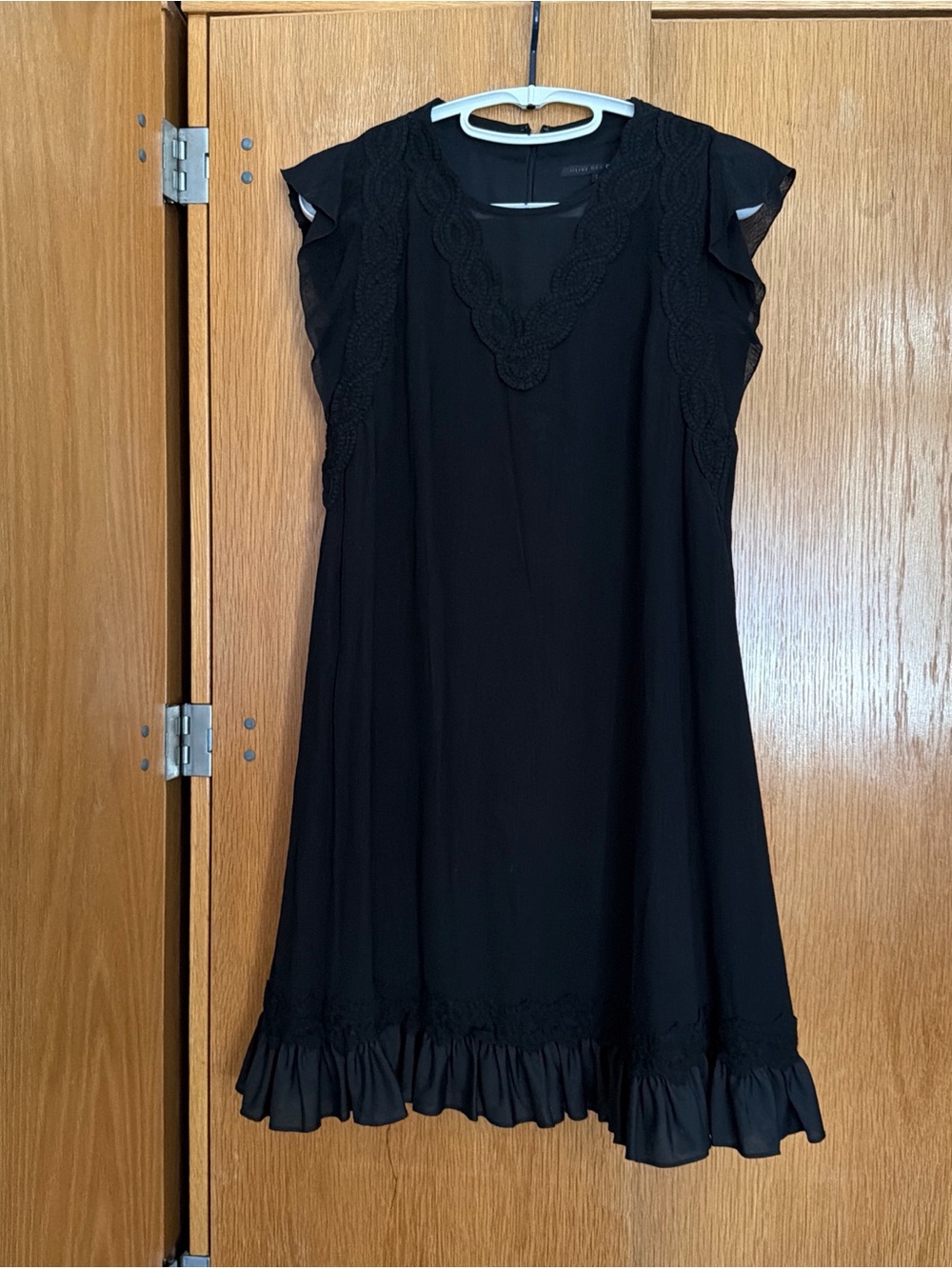 Black Ruffled Hem Dress with Lace Trim